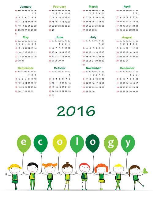 Calendar 2016 kids cartoon object vector 04  