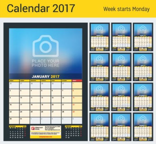 Calendario 2017 con disegno vettoriale 01  