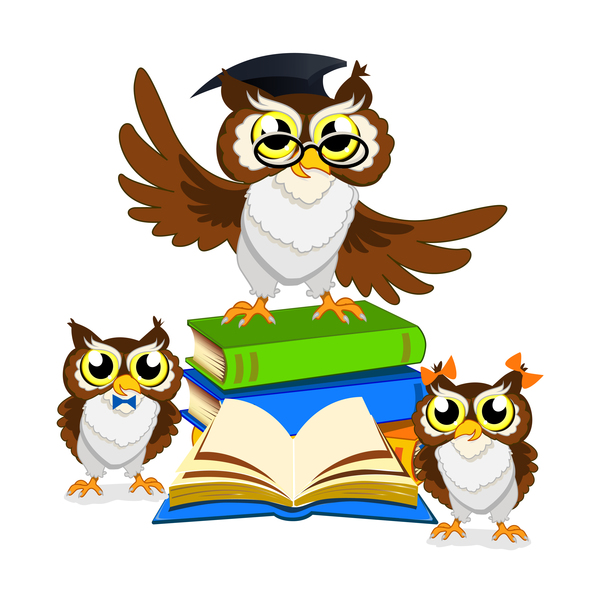 Cartoon owl with school background vector 03  