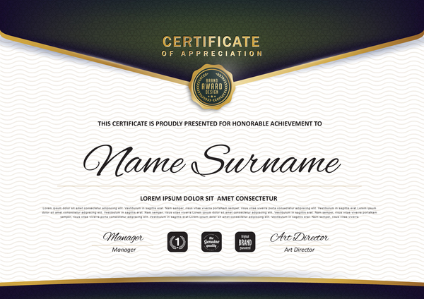 Certificate with diploma template luxury vector material 01  