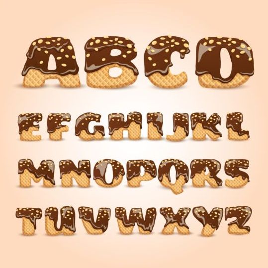 Chocolade cookies alfabet vector  