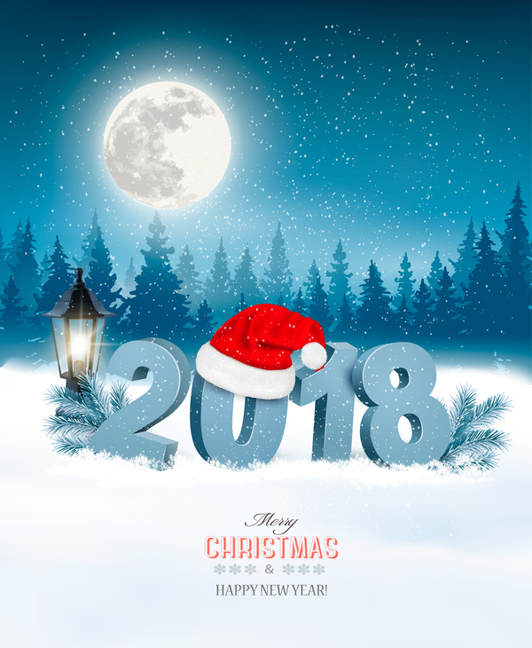 Weihnachtshintergrund mit Sankt-Hut und Vektor 2018  