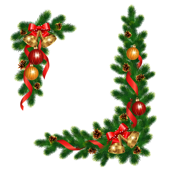 Christmas pine branches with holly ornaments vector illustration 11  