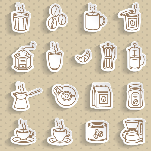 Coffee stickers vector set  