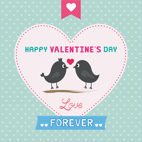 Cute birds with valentines day card vector 02  