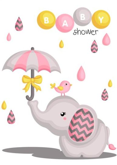 Cute elephant with baby shower card vector  