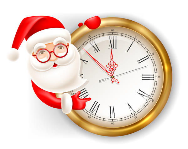 Père Noël mignon avec horloge vector illustration 01  