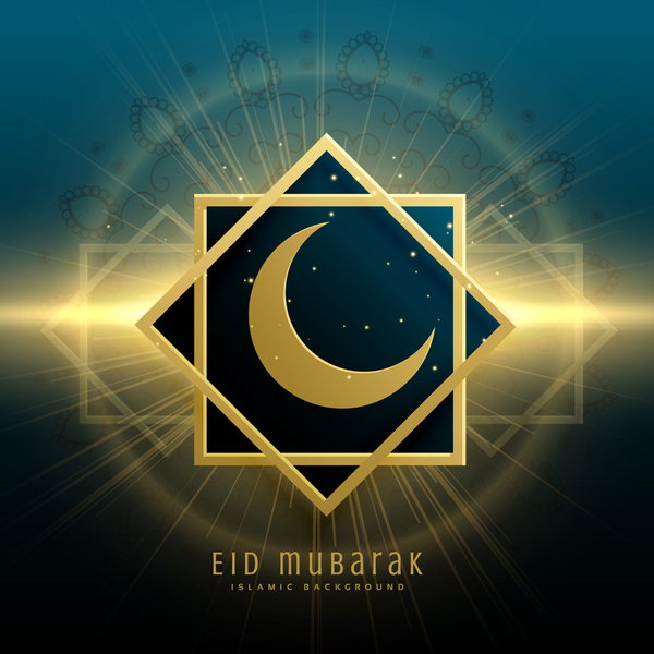 Eid Mubarak Dekorhintergrund mit glänzendem hellem Vektor  