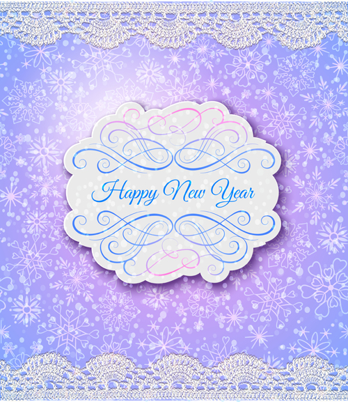 Elegant new year card with lace border vector 05  