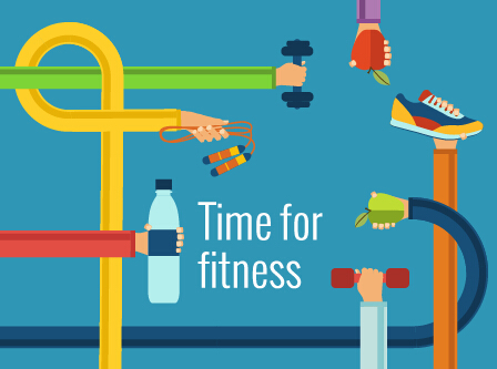 Fitness with hands flat vector template 03  