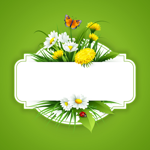 Flower with spring card vector set 03  