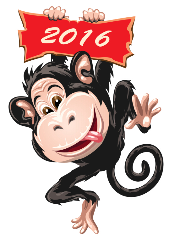 Funny monkey with 2016 new year vectors 01  