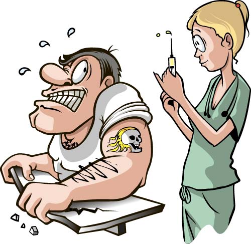 Funny nurse with patient cartoon vector 01  