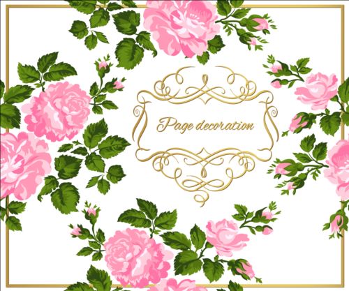 Gold calligraphy decoration with rose background vector 03  