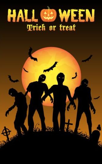 Halloween notte sfondo con zombie vettore 01  