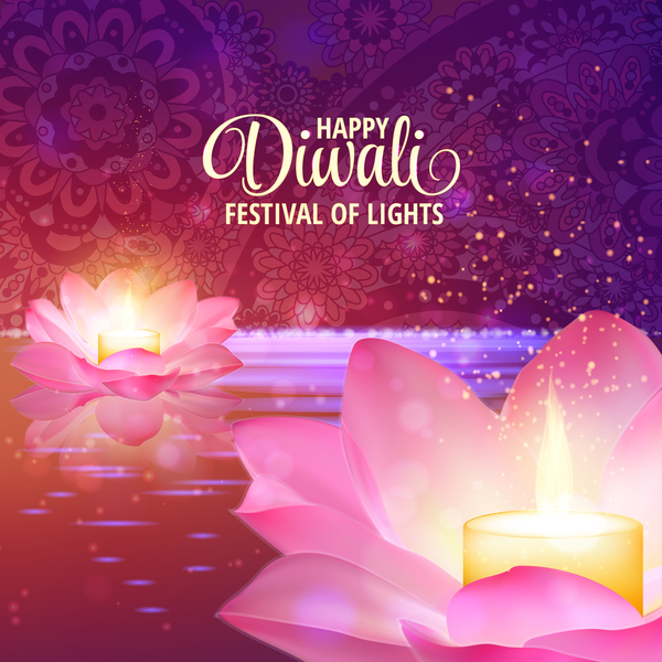 Glückliches diwali mit Festival des hellen Hintergrundvektors 06  