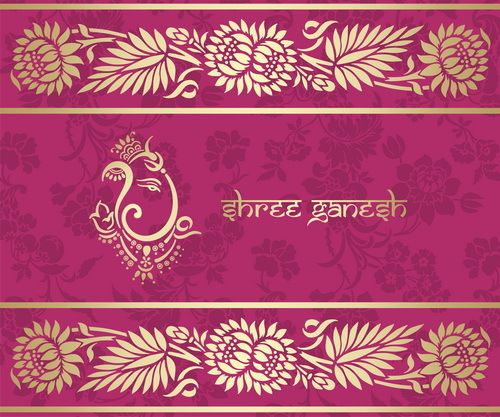 Indisches Muster rosa Artvektormaterial 04  