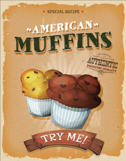 Muffins affisch vintage vektor  