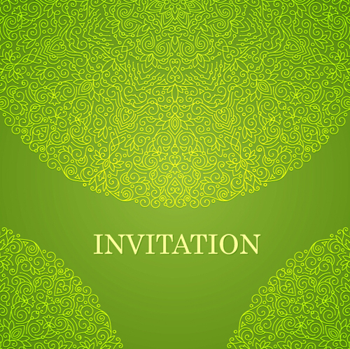 Ornate floral invitation card green styles vector 09  