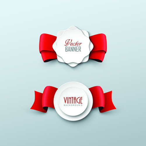 Paper labels and red ribbon vector 02  