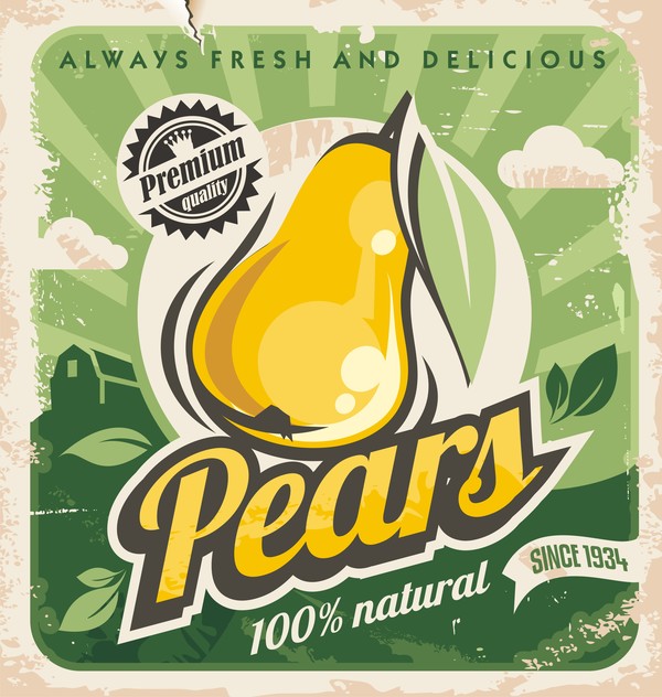 Pears poster vintage vector design 02  