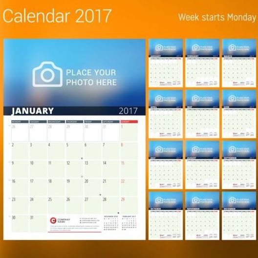 Календарь фото диска 2017 вектор набор 02  