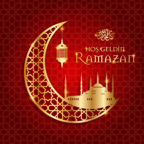 Fond de Ramazan avec le vecteur de la lune d'or 05  