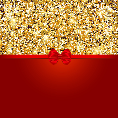Red bow with gold luxury background vectors 02  
