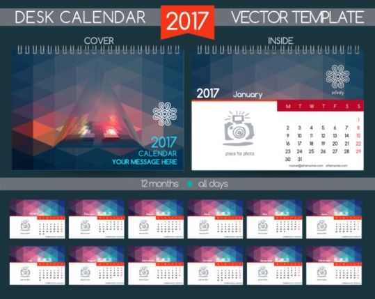 Ретро Настольный календарь 2017 Векторный шаблон 10  