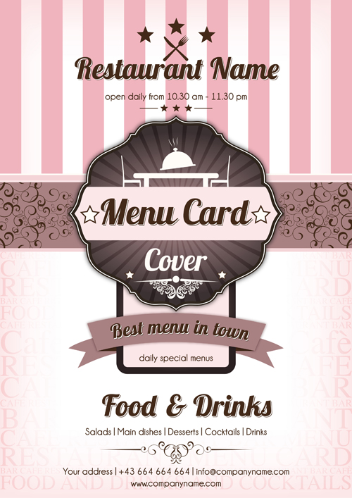 Retro styles restaurant menu cover vectors 02  