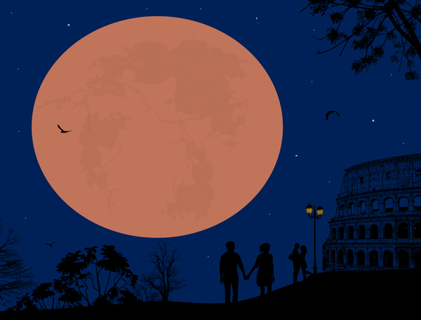 Rome zonsondergang met romantisch koppel reizen vectoren 06  