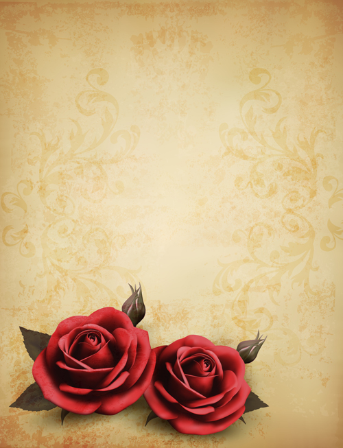 Roses and Vintage background vector 02  