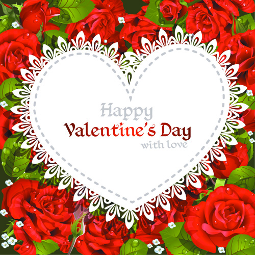 Roses with Valentine Day Cards vector graphics 02  