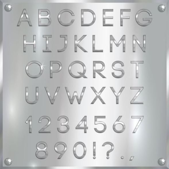 Silver font alphabet with number vector 05  