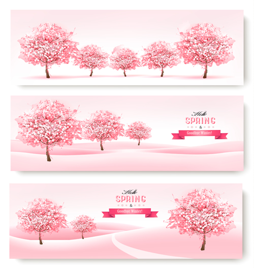 Spring tree with pink tree vector material  