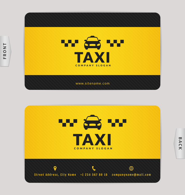 Taxi business card yellow with black color vector template 04  