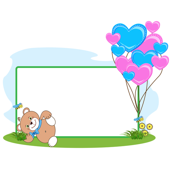 Teddy bear with heart frame cartoon vector 07  