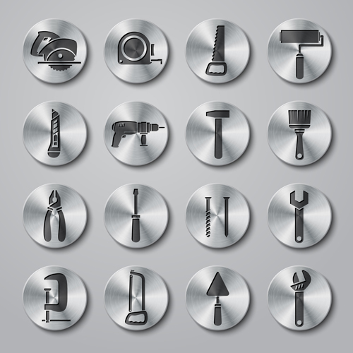 Tools metal icons button vector  