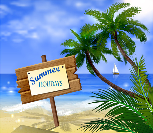 Tropical beach with summer holiday vector 03  