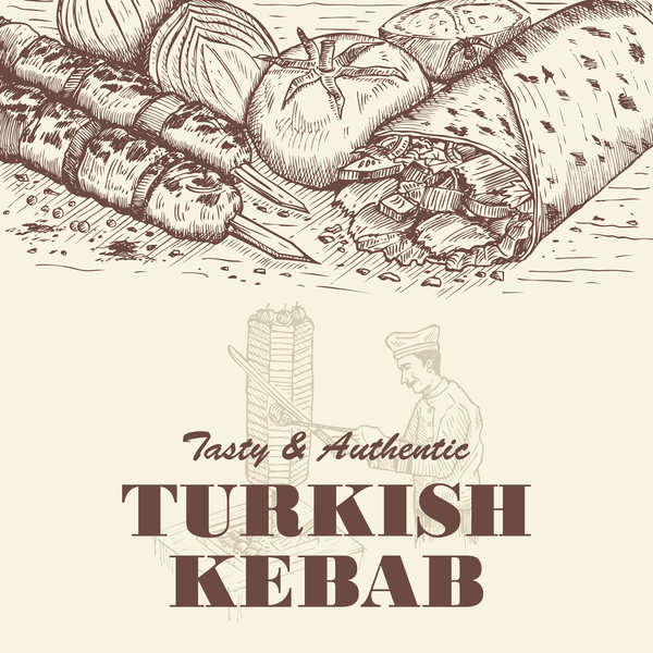 Vecteur d'affiche vintage kebab turque  