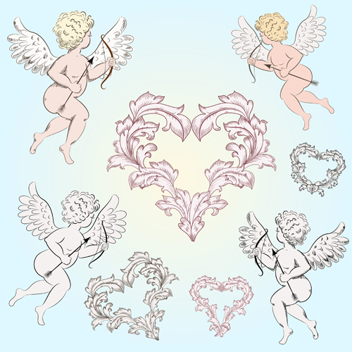 Valentine cupids design elements vector 02  