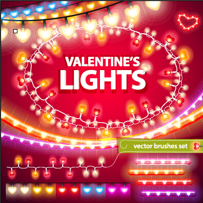 Valentines Day colored light borders with frame vector  