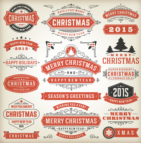 Vintage 2015 christmas labels creative vector 05  