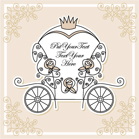 Wedding invitation with Carriage design vector 01  