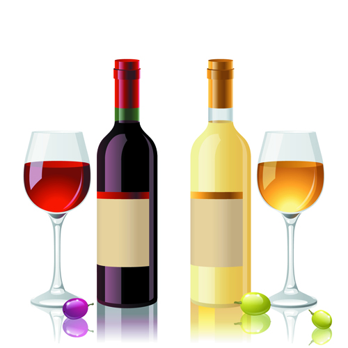 Wine Bottles and Wineglass vector set 01  