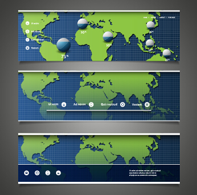 World maps and modern banners vector 01  