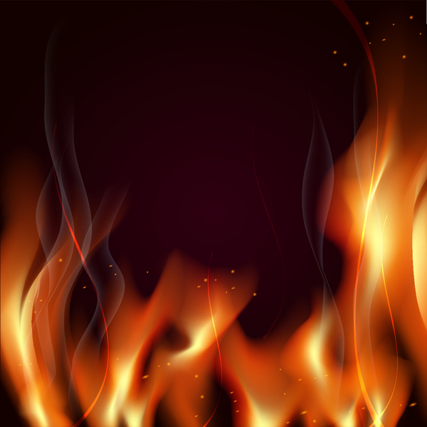 große realistische Vektor Feuer Flammen Rauch Funken auf rotem Hintergrund  