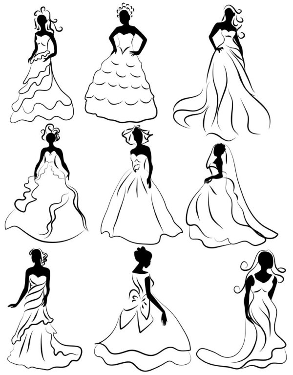 line of draft Marriage gauze Bride vector 02  