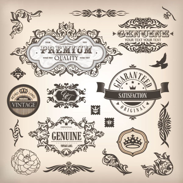 Vintage elements Borders and labels vector 01  