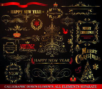 2014 Christmas gold calligraphic decoration elements vector 02  